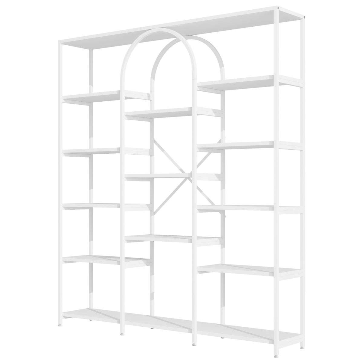 Regal 160x30x180 cm aus Stahl & MDF, modernes Bücherregal mit Bogen-Design, offene Fächer, hoher Stauraum, Weiß