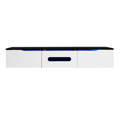 Schwarz-weißer TV-Schrank, 180 cm lang, Hochglanzoberfläche, mit 16-farbiger LED-Beleuchtung, wandmontierbar
