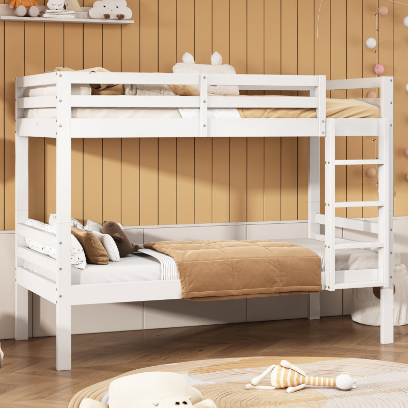 Etagenbett für Kinder, Kinderbett mit Schuhregale und Schließfächer, Bett aufgeteilt in 2 Einzelbetten, Jugendbett, Einzelbett, Weiß, 90x200cm.