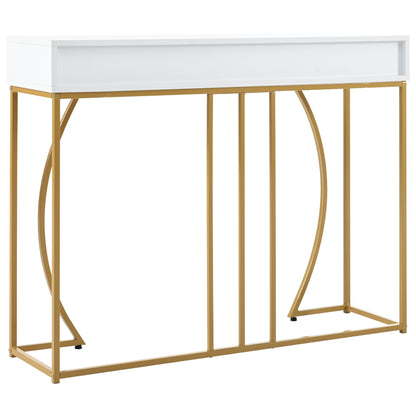 Konsolentisch,Flurtisch mit 2 Schublade ,Leichter Luxus-Stil Beistelltisch, Weiß/Gold