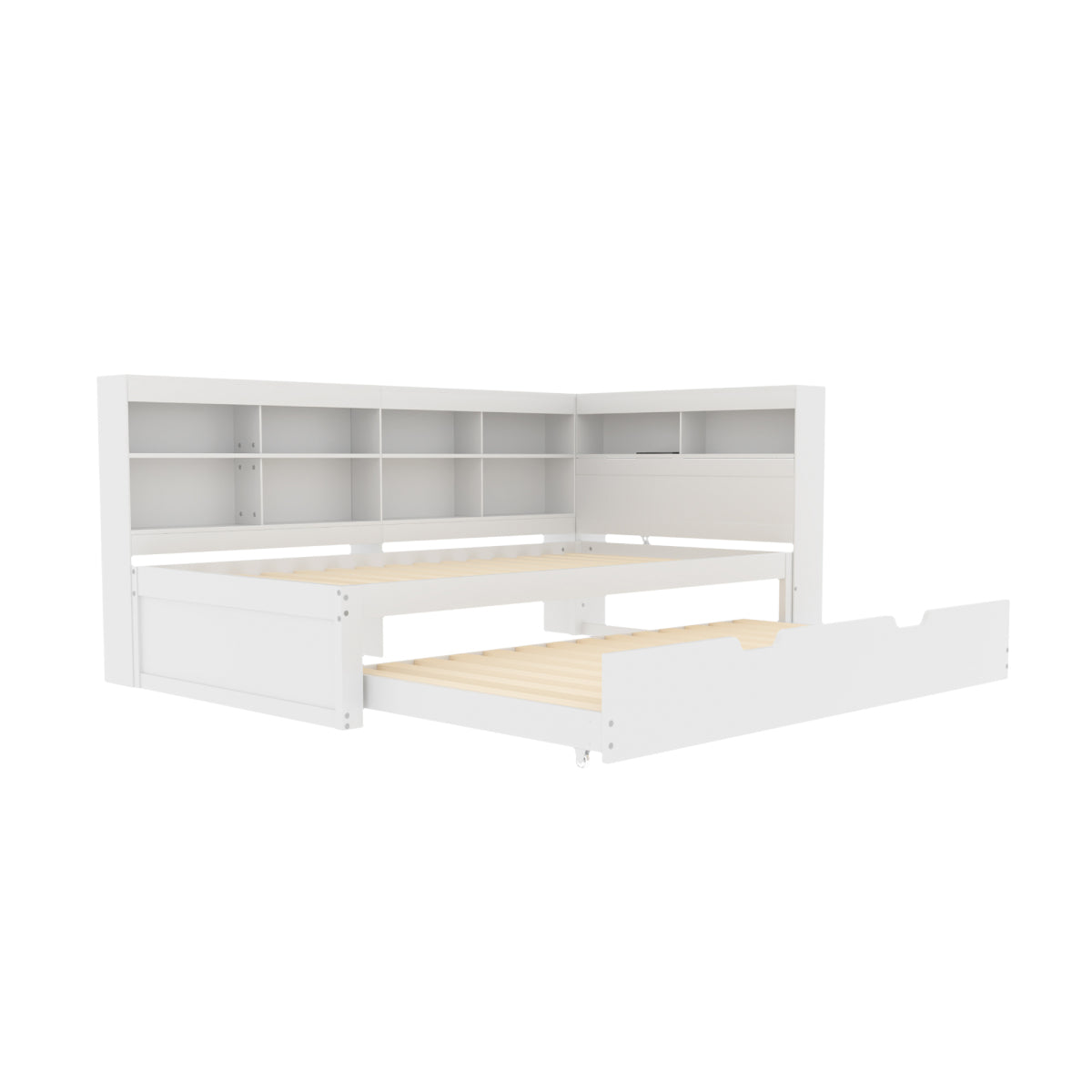Multifunktions-Schlafsofa 90x200 & 90x190 Ausziehbar - Massivholz Weiß mit USB-Anschluss, Stauraum & Ablagefächern - Praktisches Einzelbett, Weiß