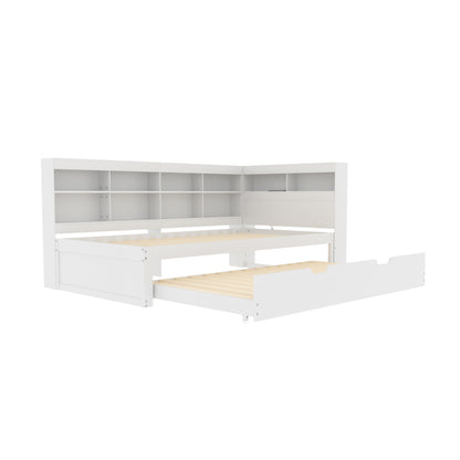 Multifunktions-Schlafsofa 90x200 & 90x190 Ausziehbar - Massivholz Weiß mit USB-Anschluss, Stauraum & Ablagefächern - Praktisches Einzelbett, Weiß