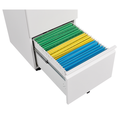 Metal 2 Drawer Mobile File Cabinet with Lock, Under Desk Office Steel Filing Cabinet, 25.6''H Legal/Letter Size Files Storage Cabinet,White