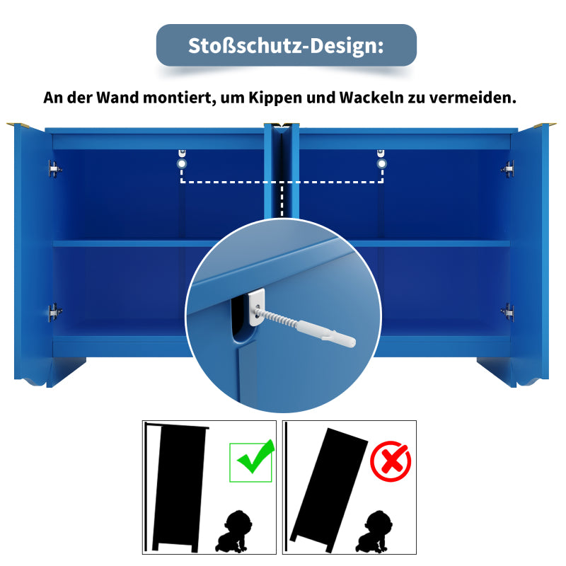 Sideboard(140×40×85cm), buffetschrank, cabinets, Esszimmer Wohnzimmer Aufbewahrungsschränke, Gemusterte Schränke, Freistehende Schränke, Küchenmöbel,Wellenmuster-Design, Blau