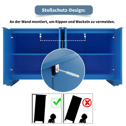 Sideboard(140×40×85cm), buffetschrank, cabinets, Esszimmer Wohnzimmer Aufbewahrungsschränke, Gemusterte Schränke, Freistehende Schränke, Küchenmöbel,Wellenmuster-Design, Blau
