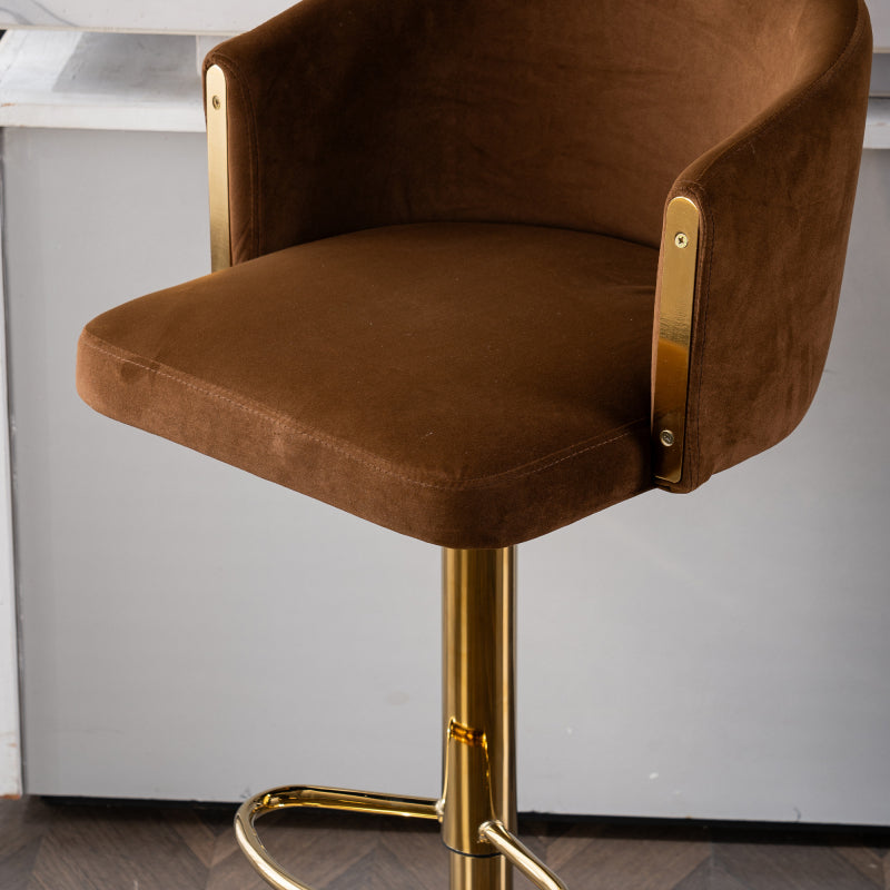 Moderner drehbarer höhenverstellbarer Barhocker, moderner Barhocker für Küche, Bar und Restaurant Theken, Hubhocker mit Rückenlehne und goldener Fußstütze (brown.Set of 2)