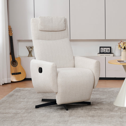 Bequemer Relaxsessel mit Liegefunktion – Chenille Fernsehsessel mit Fußstütze, drehbarer Stillsessel & Loungesessel für Wohnzimmer, modernes Sofa, Beige