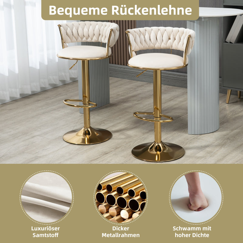 old sku:W1880109463,Samt 360° drehbarer Barhocker 2-teiliges Set, Handgefertigte Rückenlehne Ein-Knopf verstellbarer Höhe Barhocker, Sehr weicher gepolsterter Küche Esszimmerstuhl, Kücheninsel
