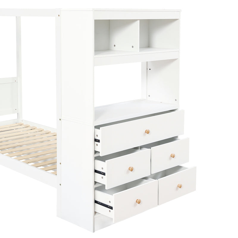 Einzelbett, Kinderbett mit Fallschutz und Gitter,  Holzbett mit Stauraum, Weiß+Natur,  90x200cm