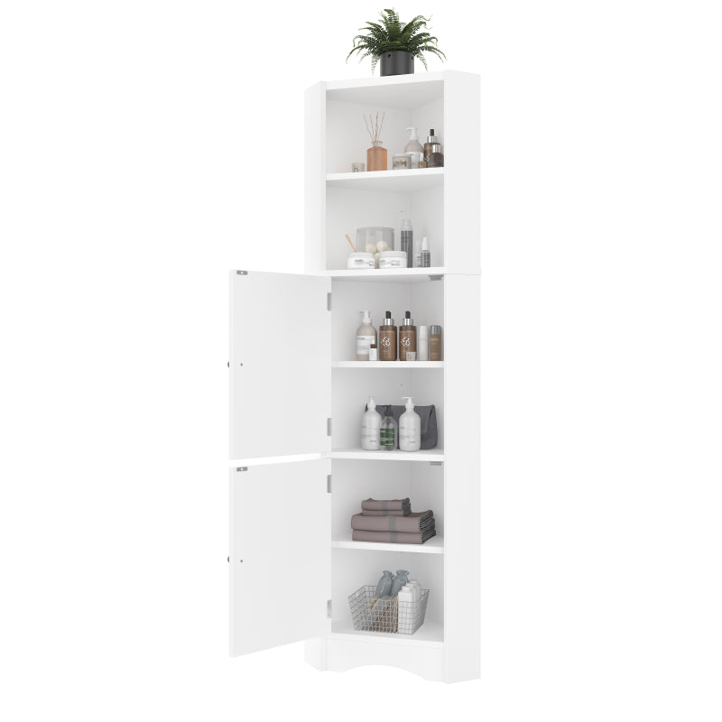 Dreieckiger Badezimmerschrank, feuchtigkeitsbeständiger Lack, zwei offene Ablagefächer, zwei Schranktüren, verstellbare Trennwände, einfache Form, weiß