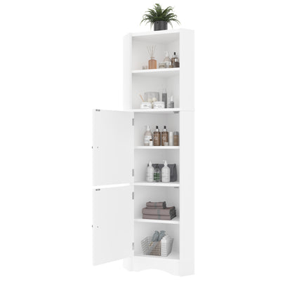 Dreieckiger Badezimmerschrank, feuchtigkeitsbeständiger Lack, zwei offene Ablagefächer, zwei Schranktüren, verstellbare Trennwände, einfache Form, weiß