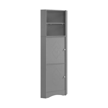 Badschrank, Badmöbel, Eckschrank mit zwei Ablagefächern, offenes Fach mit verstellbarem Einlegeboden, 36.5x 36.5 x 155 cm, hellgrau