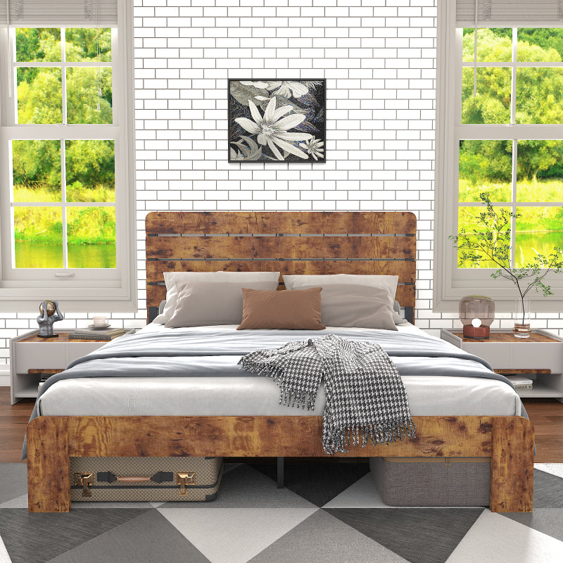 Holz Doppelbett, antikes Holz Bettgestell mit Eisen Lattenrost und hohem Kopfteil, mit Eisenrohrrahmen 160 x 200 cm