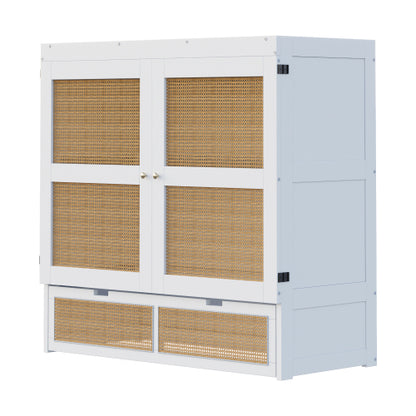 Schrankbett 140 x 200 cm, Wandbett mit Lattenrost, Wandklappbett, Rattan-Design, Holzbetten, Jugendbetten, Einzelbetten, Grau