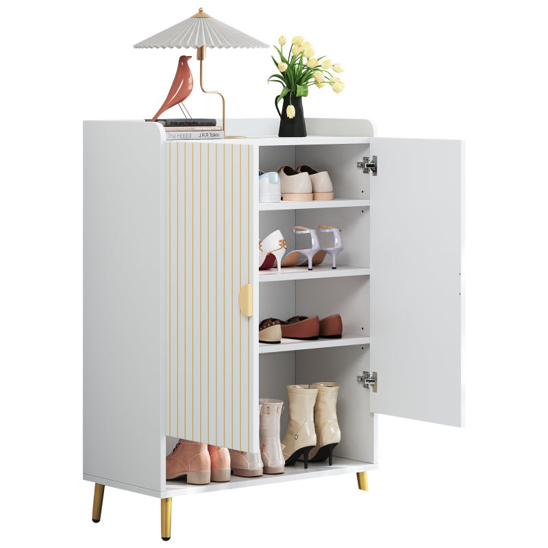 Moderner Paar-Tür-Schuhschrank, Foyer-Schrank-Speicher-Organisator-Schuhschrank, MDF-Schuhschrank, 3-stufiger Schuhschrank weiß, offene untere Schublade, 75*35*110cm, Tragfähigkeit 20KG