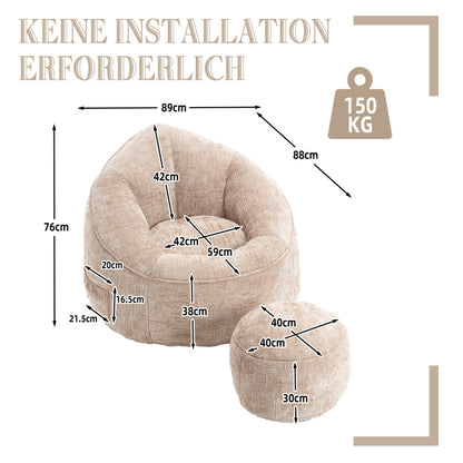 Sitzsack Sofa Stuhl für Erwachsene mit Fußstütze, Khaki