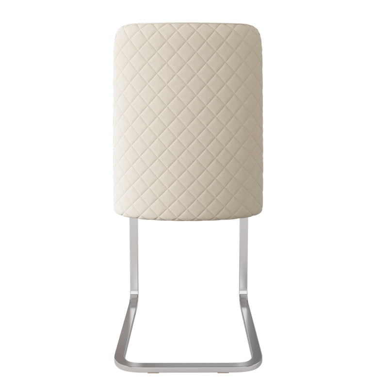 Samt-Esszimmerstuhl, 4er-Set, Diamant-Rücken-Design, mit silbernen Metall-Stützbeinen, Beige