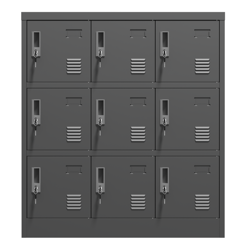 9-Türige Metall-Schränke für Büro, Fitnessstudio, Schule & Zuhause - Sicherer Aufbewahrungsschrank mit Kartenfach (Schwarz), H 100 cm × B 90 cm × T 40 cm