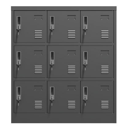 9-Türige Metall-Schränke für Büro, Fitnessstudio, Schule & Zuhause - Sicherer Aufbewahrungsschrank mit Kartenfach (Schwarz), H 100 cm × B 90 cm × T 40 cm