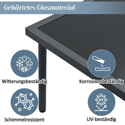 Garten Loungesessel Set, Gartenmöbel Set mit bequemen Kissen, 3er Sofa, 2 Sessel und Couchtisch, Outdoor, Glastischplatte, geflochtene Seilarmlehnen, verzinkter Stahl, grau