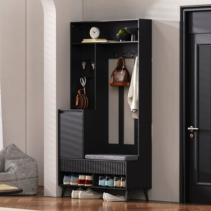 Garderoben-set, Wandgarderobe, Flurgarderobe Set mit Schuhbank, Schwarz,100 Lx35Bx180H cm