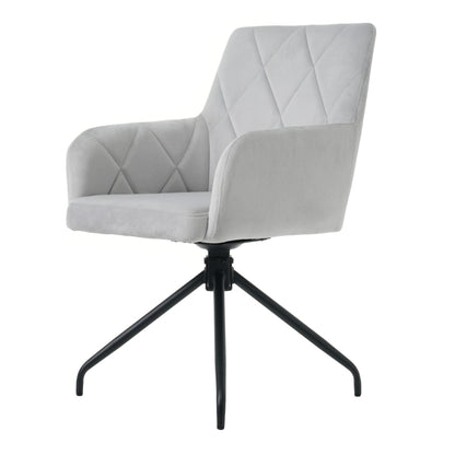 2er Set 360° Drehbarer Esszimmerstühle mit Rautenmuster,Gepolsterter Sessel mit 4 Metallbeinen,Moderner Lounge-Stuhl,Wohnzimmerstuhl für Shlafzimmer,Arbeitzimmer,Lendenwirbelstütze,Samt,Grau