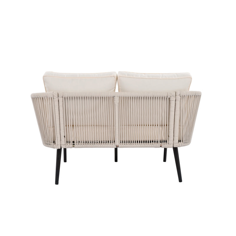 Gartensofa mit 2 Kissen und 2 Polster, Sonnenliege im Außenbereich, Gartenlounge, Kissen sind abnehmbar und waschbar, Beige