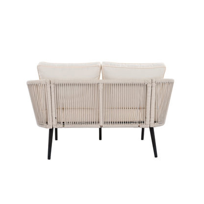 Gartensofa mit 2 Kissen und 2 Polster, Sonnenliege im Außenbereich, Gartenlounge, Kissen sind abnehmbar und waschbar, Beige