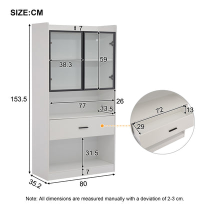 Curio Vitrine mit Licht, 16 Farben Licht, Sammlerstücke Schrank Display Regal, Bücherregal Vitrine für Wohnzimmer, weiß