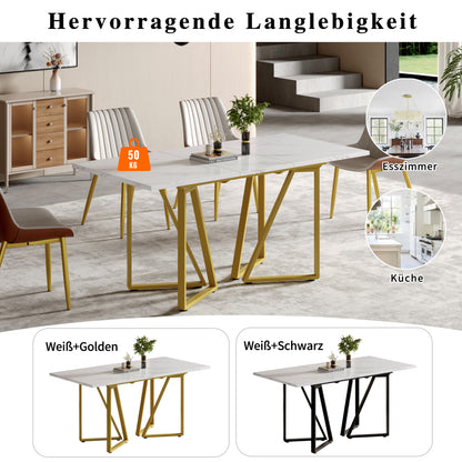 Moderner Esstisch mit Marmor-Muster, erweiterbar, Weiß+Gold