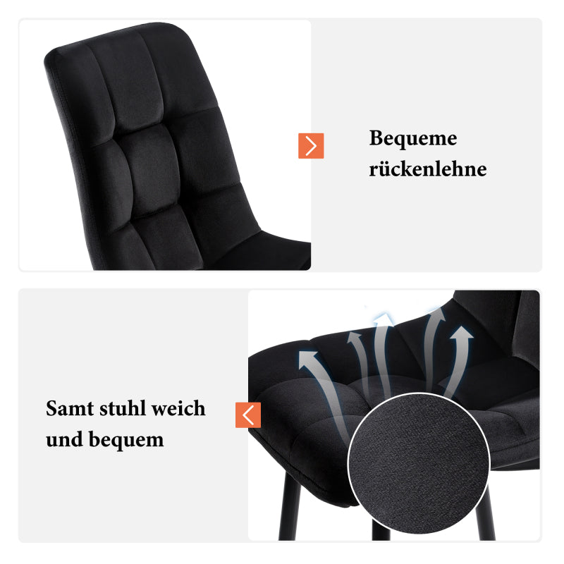 Esszimmerstuhl (4 St), Sitzfläche aus Samt Gestell aus Metall, Schwarz