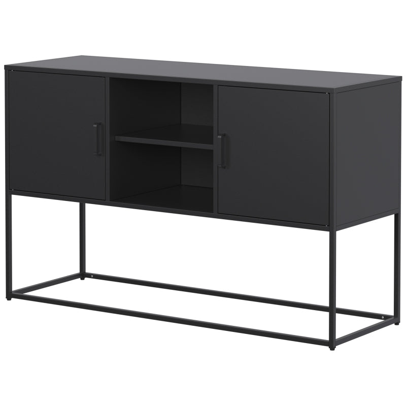 Schwarzer Metall-Akzent-Schrank, Sideboard-Buffet und Aufbewahrungs-Schrank-Safe, Robuster Metallbau mit stilvollem Schwarz, H 75 cm × B 120 cm × T 40 cm