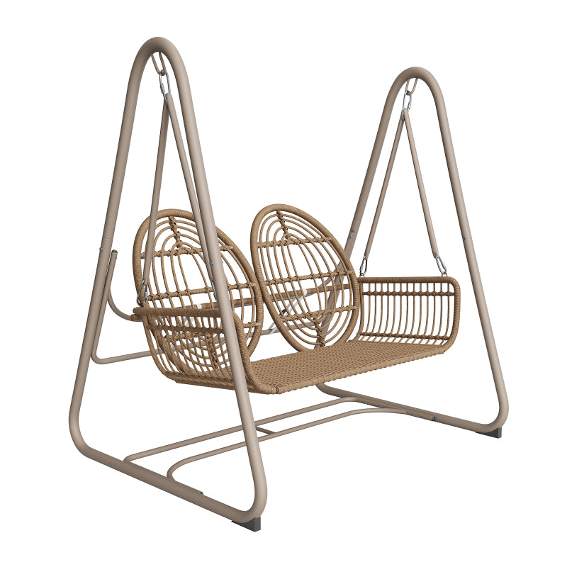 Gartenschaukel, Hollywoodschaukel mit Rückenlehne, Gartenmöbel-Set für den Außenbereich,Doppelschaukel aus PE-Rattan, 2 Sitze, Brauner Sitzrahmen und beiges Kissen