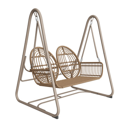 Gartenschaukel, Hollywoodschaukel mit Rückenlehne, Gartenmöbel-Set für den Außenbereich,Doppelschaukel aus PE-Rattan, 2 Sitze, Brauner Sitzrahmen und beiges Kissen