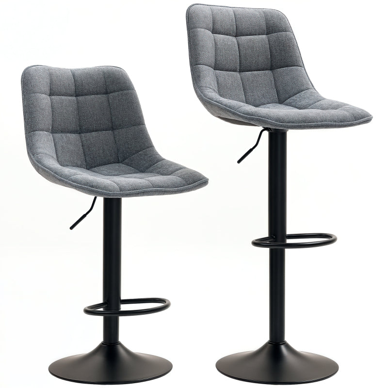 Barhocker 2er-Set, Gepolstert Barstuhl mit Lehne, Höhenverstellbare Küchenstühle mit Fußstütze 360° Drehbar, Dunkelgrau
