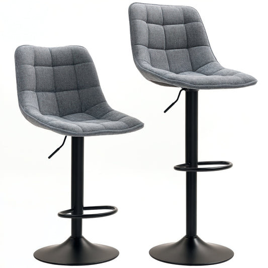 Barhocker 2er-Set, Gepolstert Barstuhl mit Lehne, Höhenverstellbare Küchenstühle mit Fußstütze 360° Drehbar, Dunkelgrau