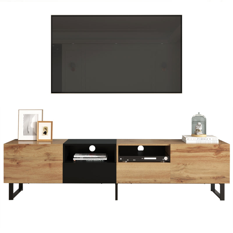 Moderner TV-Ständer mit schwarzem und holzfarbenem Design – geräumiger Stauraum, robuste Konstruktion