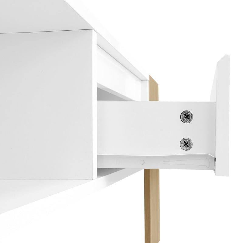 Moderner Couchtisch 105 x 60 x 40 cm - teilweise hochglanz, mit Schubladen und offenen Fächern