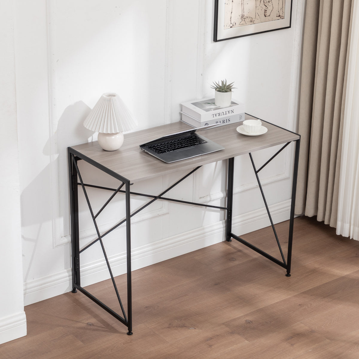 Klappbarer Schreibtisch 99x50cm – Computertisch Faltbar & Platzsparend in 8 Sek. Montiert, MDF Holzoptik für Home Office & Büro, Natur