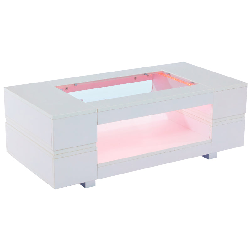 Weißer LED-Couchtisch mit Bluetooth-App-Steuerung, Kaffeetisch, Sofatisch, Wohnzimmertisch, geeignet für Party, Büro, Wohnzimmer