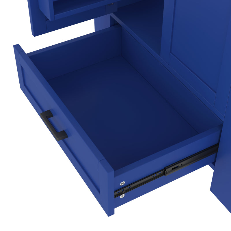 76 x 46 x 78.5cm Bodenstehender Badezimmerschrank, Waschtisch,komplett lackiert, Doppeltürregale, geräuschlose Schubladen, Regale auf beiden Seiten, integriertes Keramikwaschbecken, blau