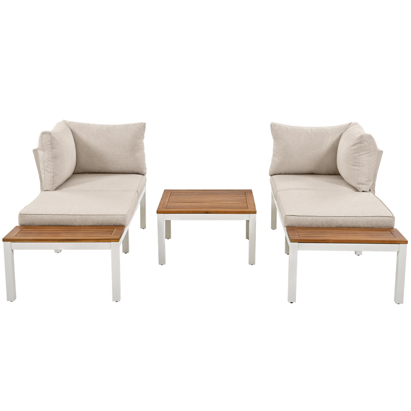 Garten-Loungesessel-Set, Gestell aus verzinktem Stahl, (2x Zweisitzer, 2x Beistelltische, 1x Tisch), Akazienholzplatte, Stoffbezug zur Bespannung der Rückenlehne, beige(previous sku:HW00005AAW)