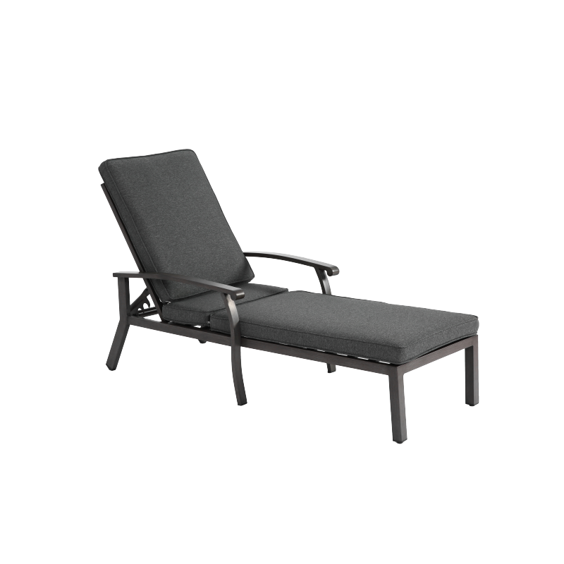 Lounge Patio Chair with Cotton Cushion, Adjustable Reclining Rust-Resistant Aluminum  Poolside Chaise Lounge Furniture, Waterproof Grey Cushion (1pc)