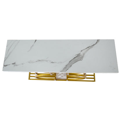 100*35*80cm moderner schlichter weißer Hochglanz-Couchtisch, kleiner Beistelltisch für das Wohnzimmer, Konsolentisch, goldener Fuß, zwei Aufstellmöglichkeiten