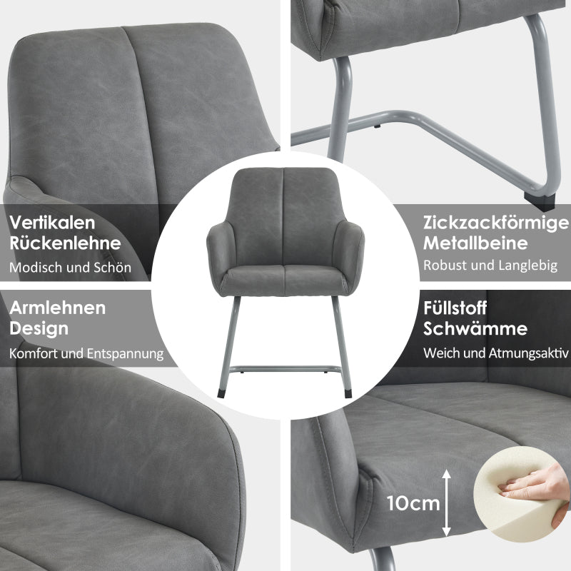 Esszimmerstuhl, 4er set, Sessel mit gewölbten Metallfüßen, grau