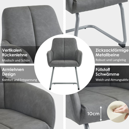 Esszimmerstuhl, 4er set, Sessel mit gewölbten Metallfüßen, grau