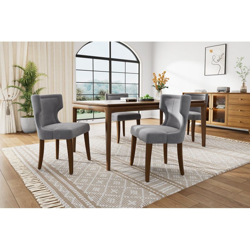 Esszimmerstuhl aus Samt, 4er-Set mit Beinen aus Massivholz, dickes Kissen, Grau
