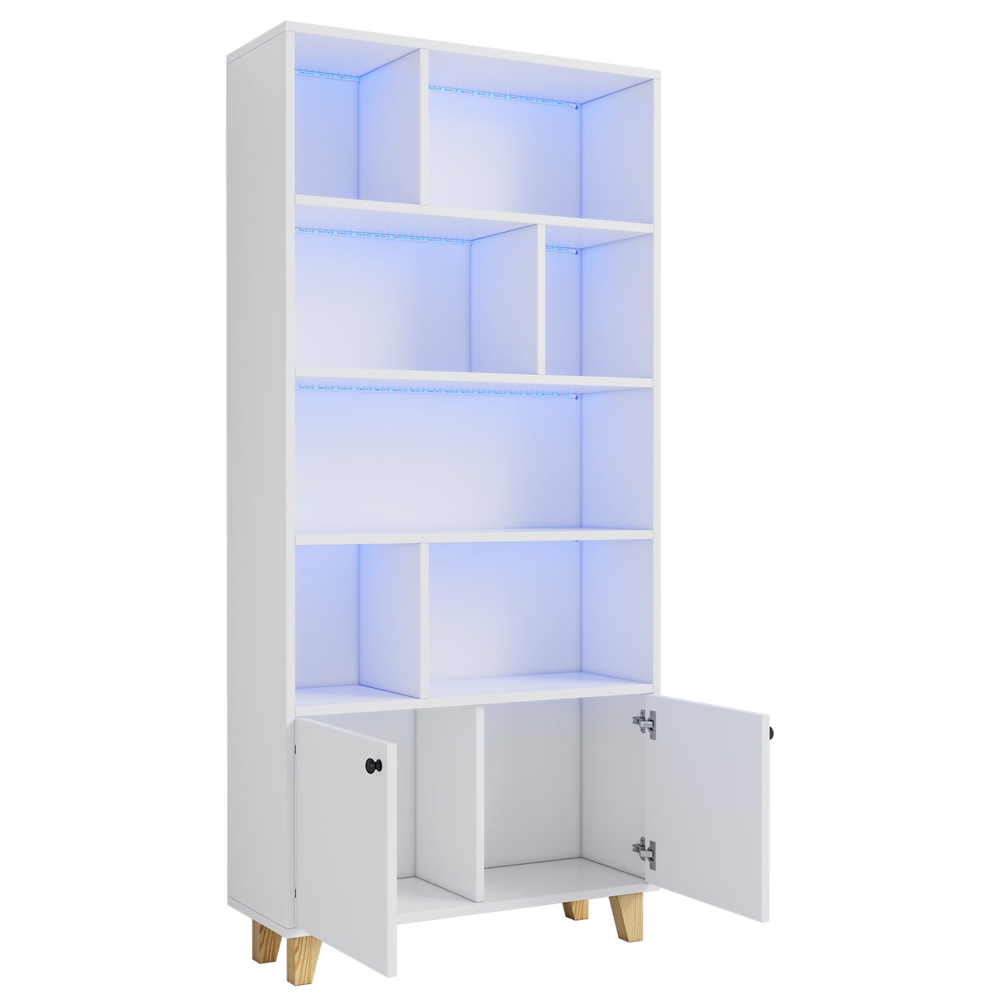Bücherregal, LED-Farbwechsel-Ambientelicht, Fernbedienung, einfache Form,weiß