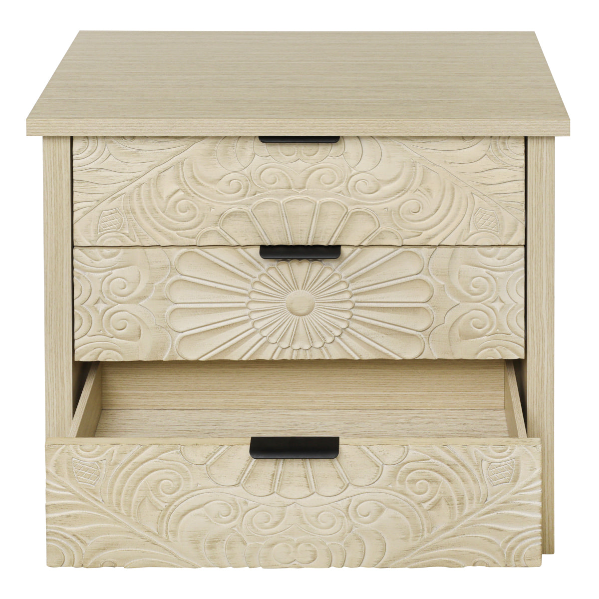 Kommode 80x80 cm Weiß, Anrichte mit 3 Schubladen in 3D-Holzoptik, Sideboard mit Bodengleitschienen & Kippsicherung