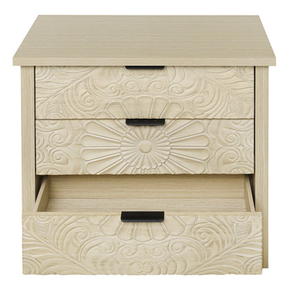 Kommode 80x80 cm Weiß, Anrichte mit 3 Schubladen in 3D-Holzoptik, Sideboard mit Bodengleitschienen & Kippsicherung